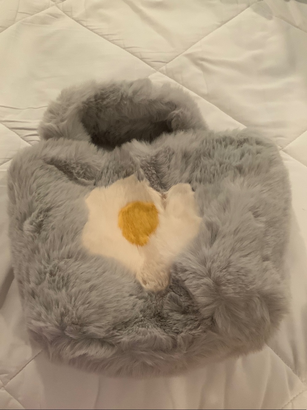 Grey Faux Fur Handbag with Flower